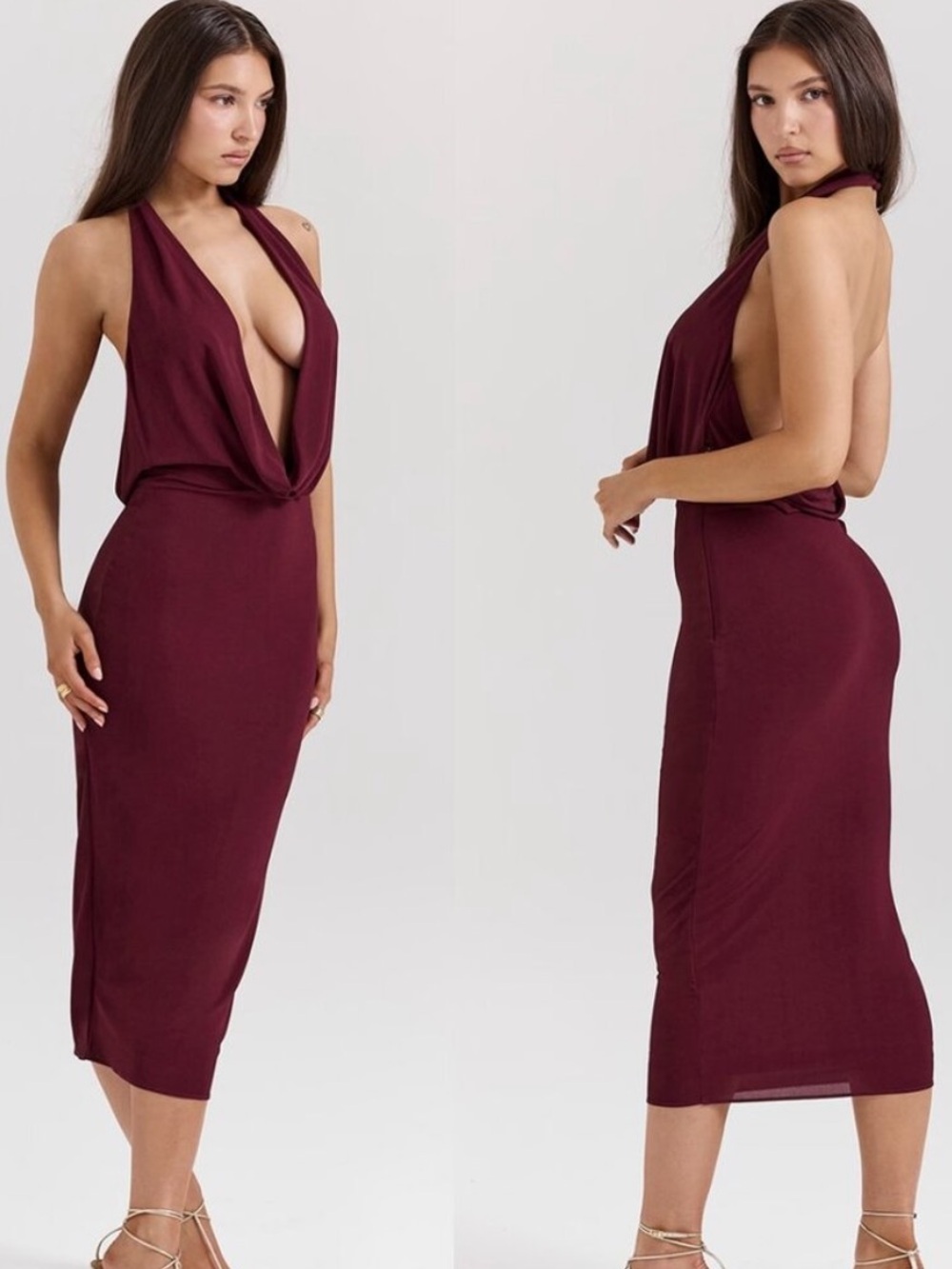 House of CB Florentina Merlot Draped Midi Dress